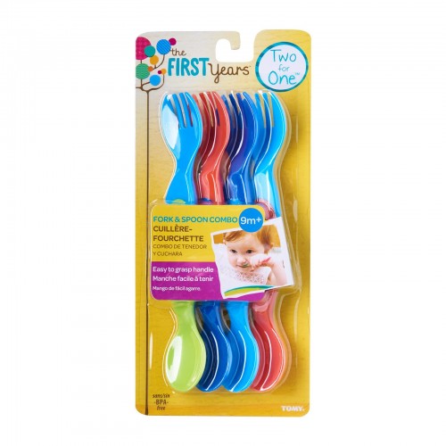 THE FIRST YEARS Two for One Fork&Spoon Combo, 4pk Assorted
